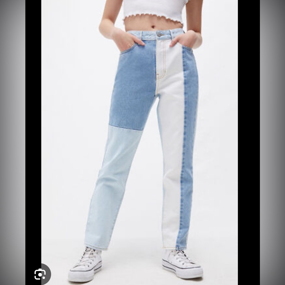 PACSUN ECO Hopper Patch Mom Jeans Size 25 Colorblock Light Blue High Rise New